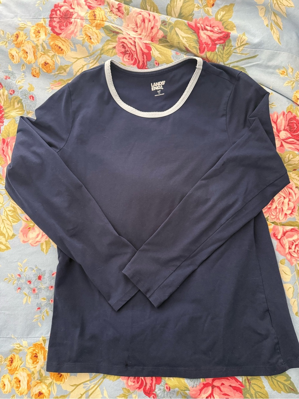Lands' End Navy Tee with White Trim